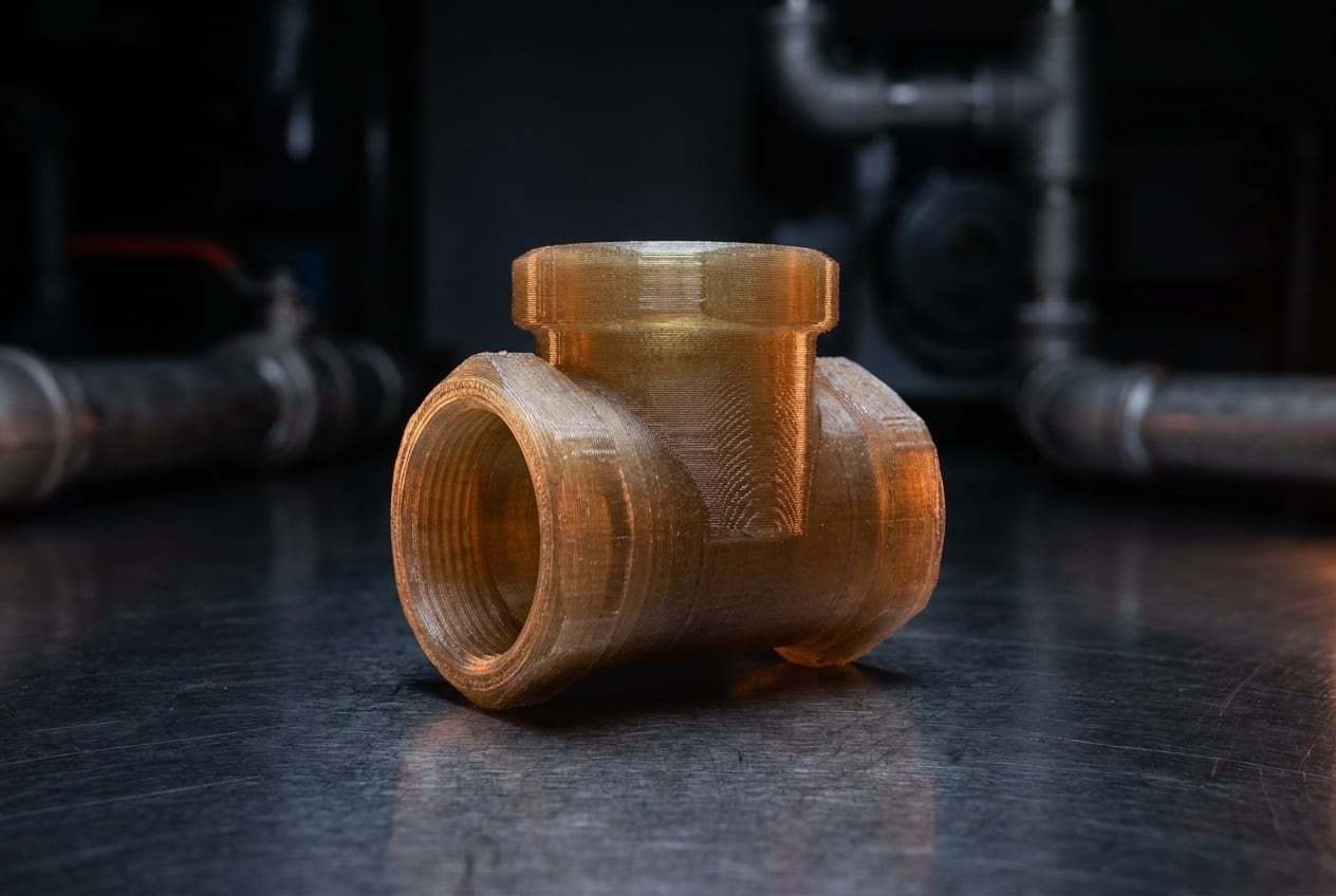 Pièce technique en PEEK ambre imprimée en 3D, résistante à la chaleur