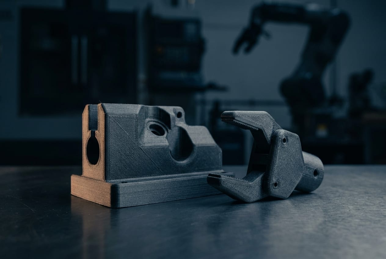 Gabarit de perçage et mors de préhension robotique imprimés en 3D en nylon carbone