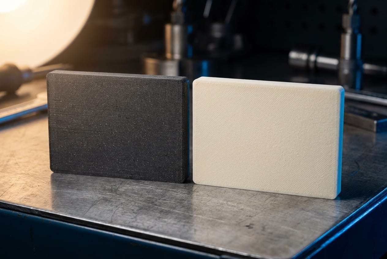 Pièces imprimées en 3D en ASA et en PA-CF exposées aux intempéries sur un pont de bateau