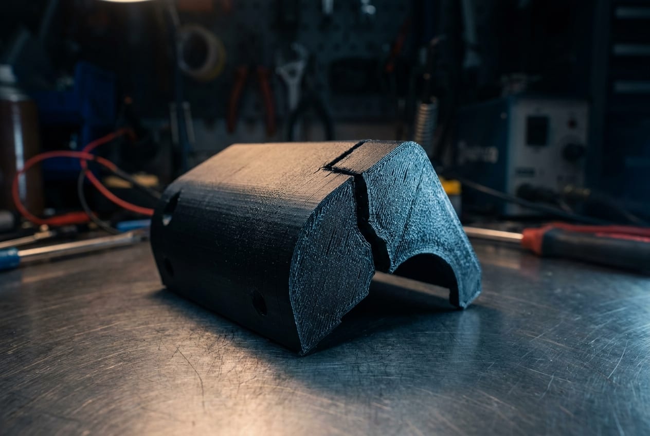 Pièce mécanique cassée photographiée sur fond blanc avec un pied à coulisse pour un devis